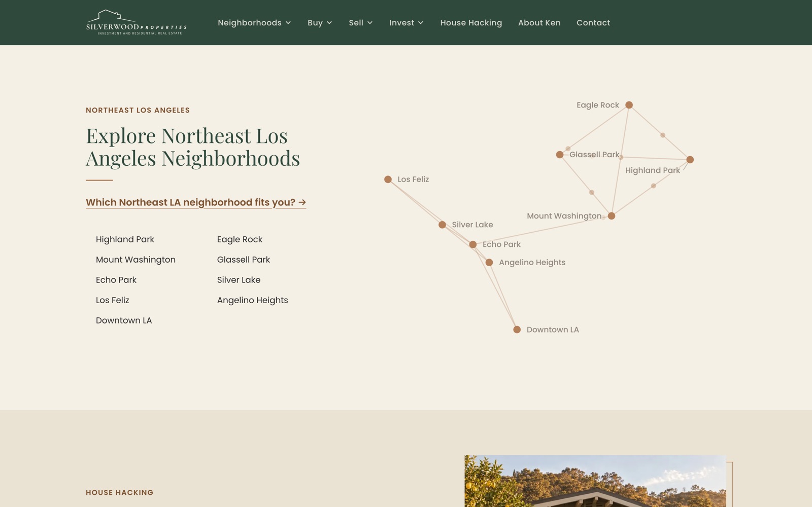 Explore Northeast Los Angeles Neighborhoods section with a linked map of neighborhoods from Eagle Rock to Downtown LA